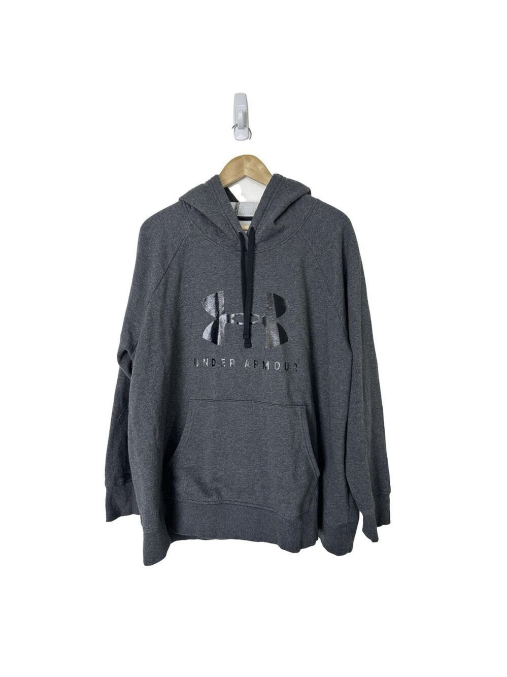 Under Armour Sweatshirt Hoodie 2X Men Loose Raglan Graphic Gray Athletic Sporty